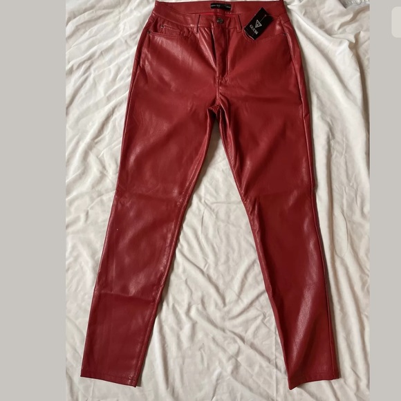 New Guess Sandra 1981 Faux Leather High Waist Red Skinny 8 - Picture 5 of 8